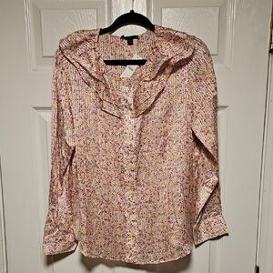 J. Crew Floral Ruffled Collar Blouse